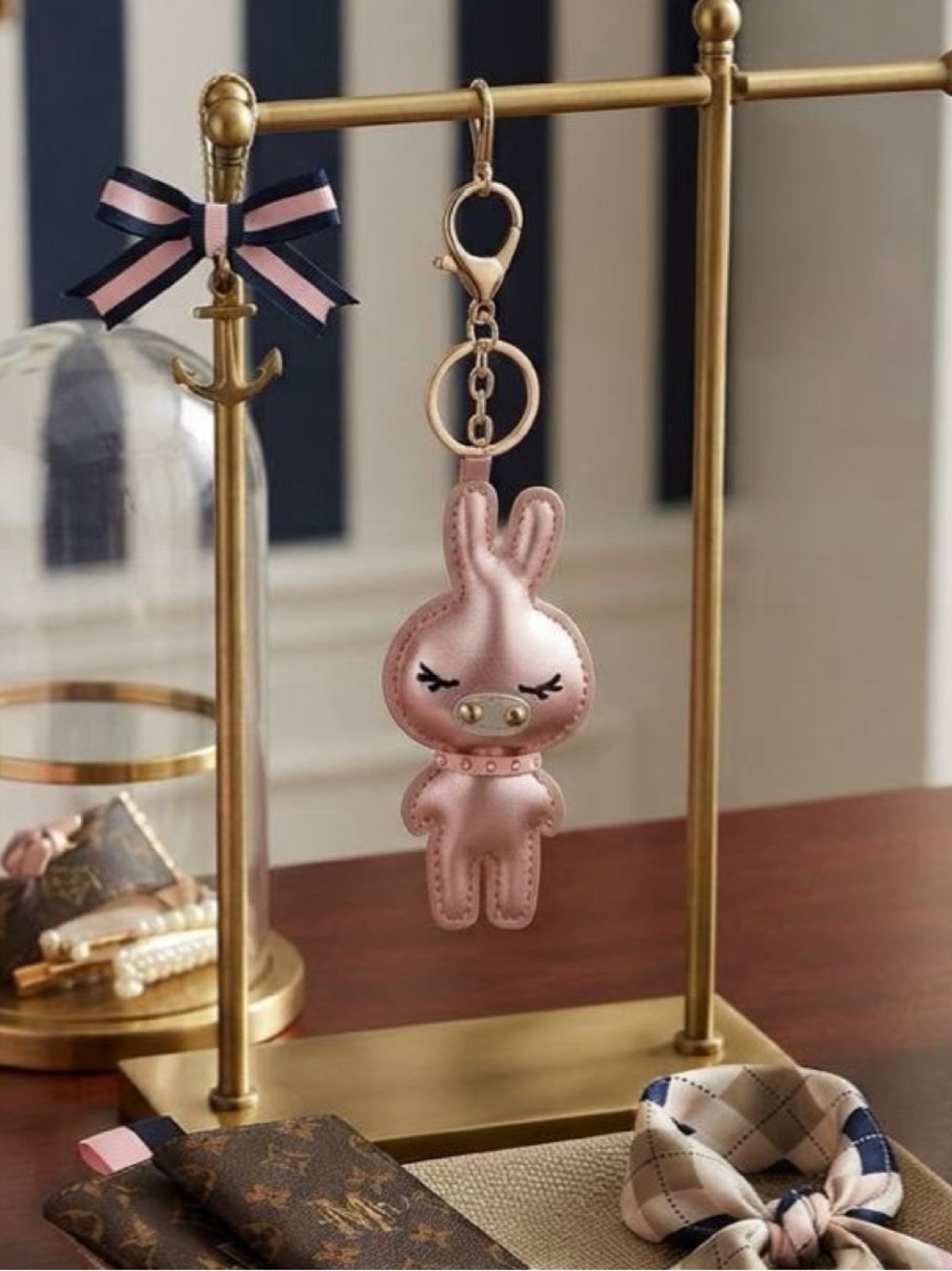 Pearlescent Rose Rebel Bunny Bag Charm Vegan Faux Leather 4.5”